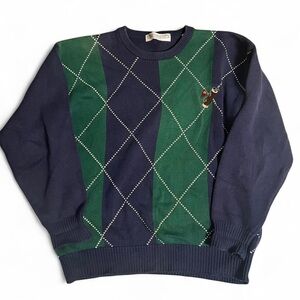John Ashford Navy and Green Golf Crewneck Sweater